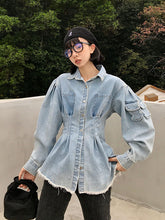 Loose Lapel Collar Long Sleeve Denim Shirt